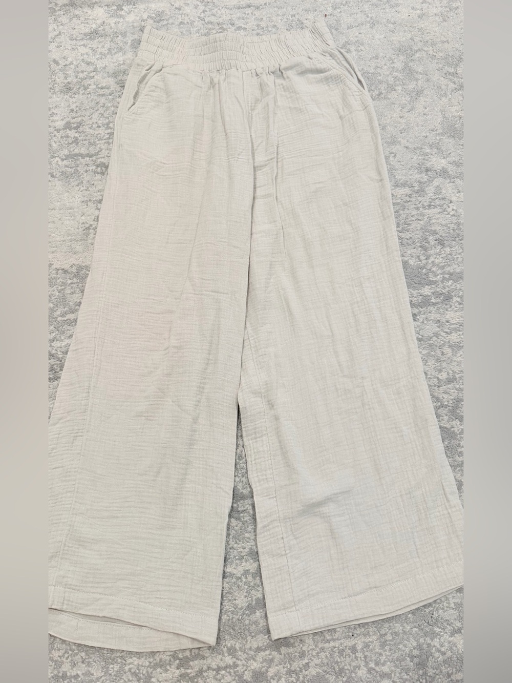 DKNY Light Cream Wide-Leg Pants with Elastic Waist